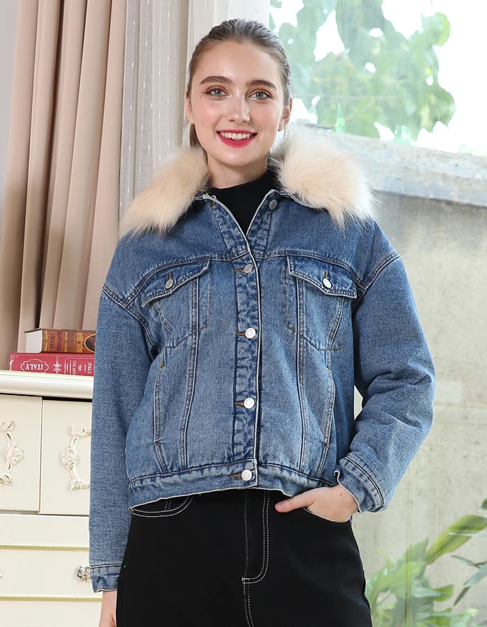 Женская теплая джинсовая куртка LEIJIJEANS, повседневная куртка с большим меховым воротником, новая модная модель большого размера с начесом на зиму