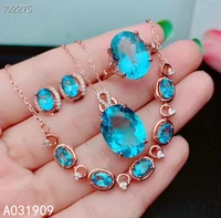 kjjeaxcmy boutique jewelry 925 sterling silver inlaid natural blue topaz bracelet pendant earring ring suit support detection