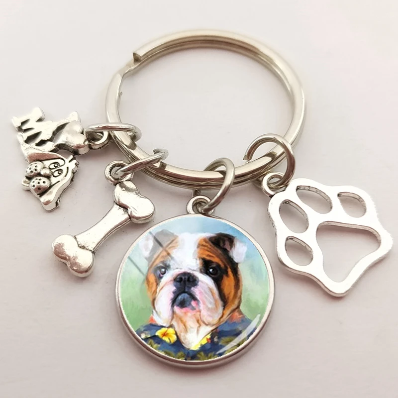 Модный брелок с бульдогом британский Бульдог круглый для рукоделия стеклянный