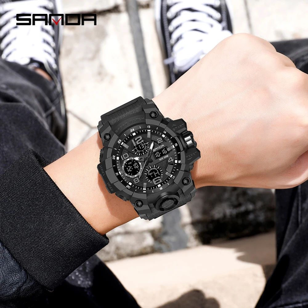 

SANDA S shock Sports Military Mens Watches Waterproof Dual Display Quartz Watch Men Wristwatch For Male Clock Relogios Masculino