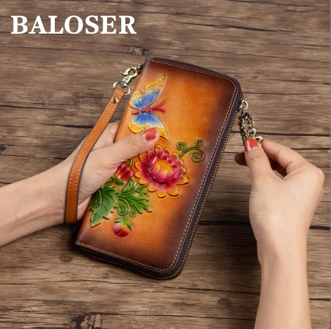 Women Zipper Credit Card ID Holder Purse Leisure Long Wallet Luxury Hand Painted 3D Flower Purse