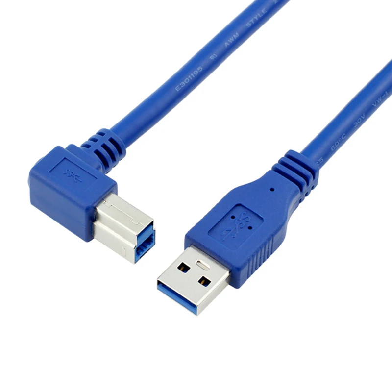 

2.5m USB 3.0 Type A Male to B Male 90 Degree Angle Data Adapter Cable for Printer Hard Drive Docking Station Shielded Blue
