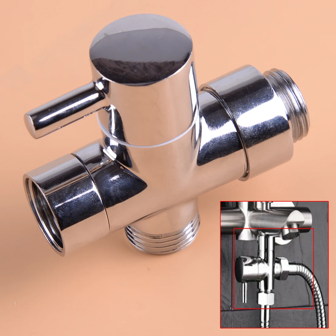 

Chrome 3 way Diverter T Valve Handheld Shower Head Bath Tap Switch Outlet Brass Ergonomic