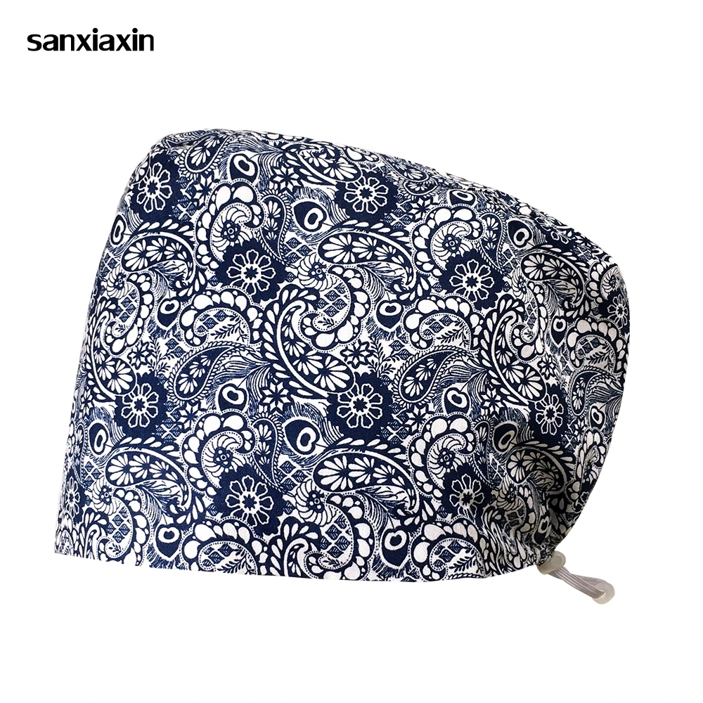 

Personalized flower print cap laboratory work dust-free cap high-quality adjustable matte cap sanitary center dust cap wholesale