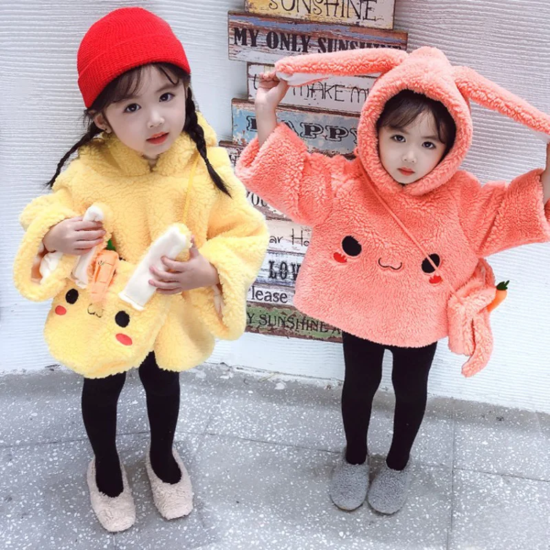 Осенне-зимнее пальто для маленьких девочек Новинка 2019 года милый кролик из