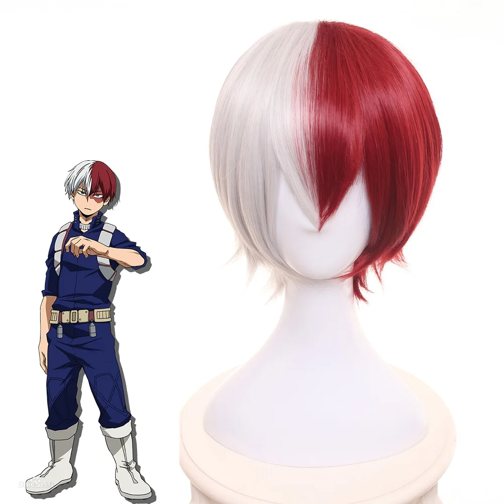 Парик для косплея My Hero Academia шото Тодороки белый и красный короткий парик костюм