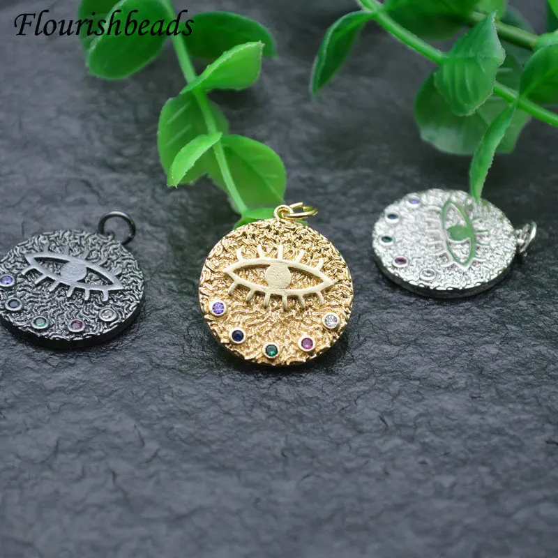 

10 шт., круглые металлические подвески в форме глаза с фианитами