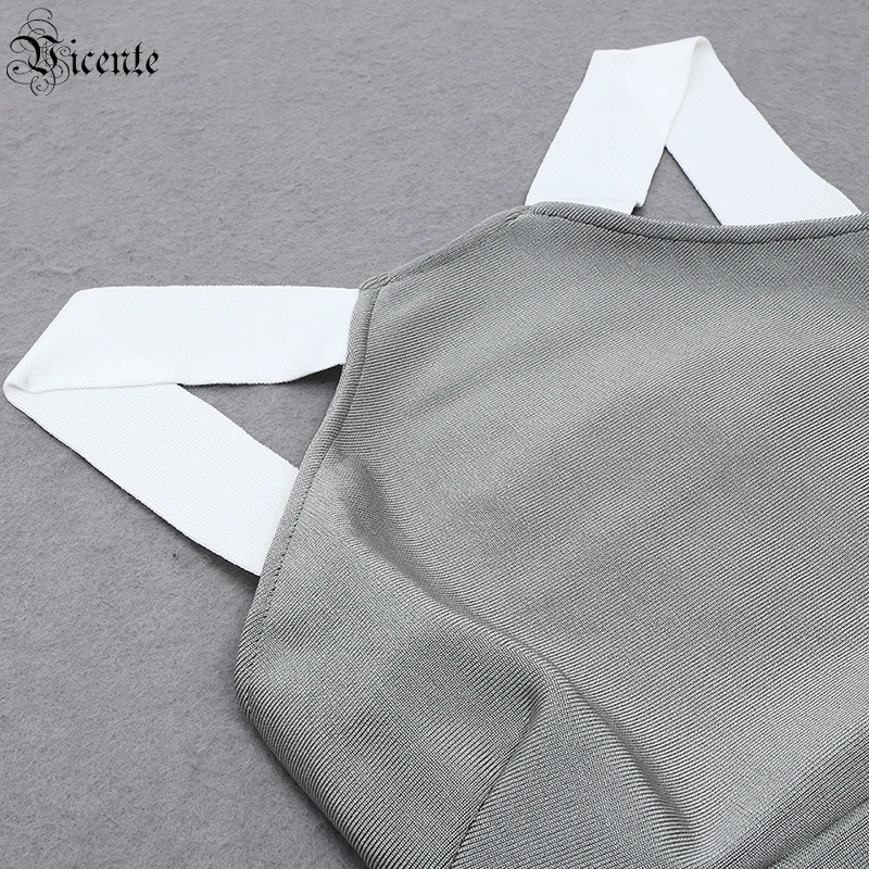 

VC Women's Dress Celebrity Party Dress Gray And White Color Matching Waist Hollow Open Back Mid-length Bandage Dress