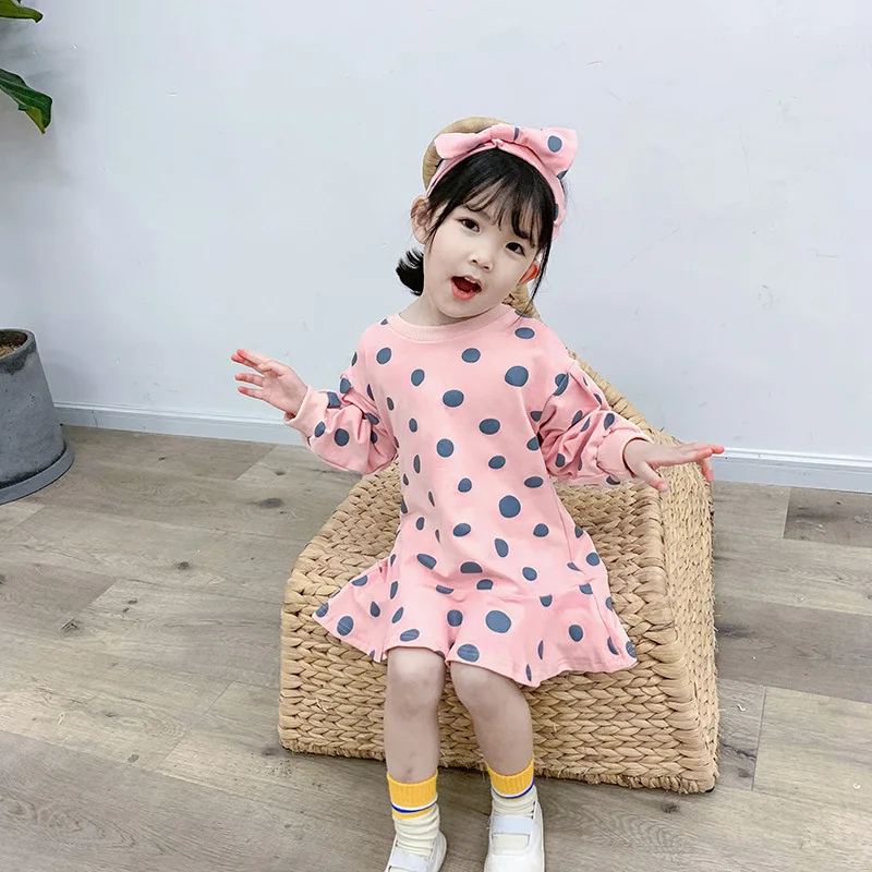 2019 Girl Baby Dot Princess Dress+Headwear Girls Kids Printed Fashion Long Sleeved Dresses Children Vestidos Clothes | Детская одежда и