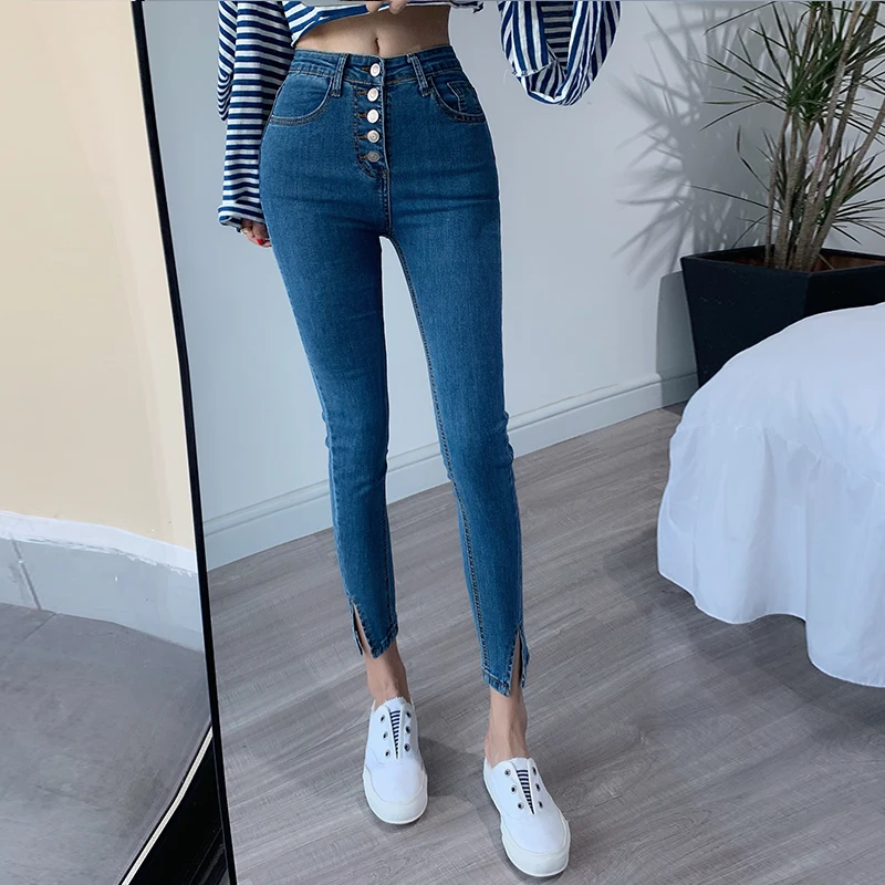 Осенние ретро брюки Miss Korean Instagram с высокой талией и пуговицами спереди узкие