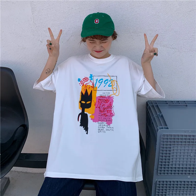 

Summer Funny Cartoon T Shirt Women Kawaii Harajuku T-shirts Ullzang Cute Graphic T-shirt Short Sleeve Oversized Blue Top Female