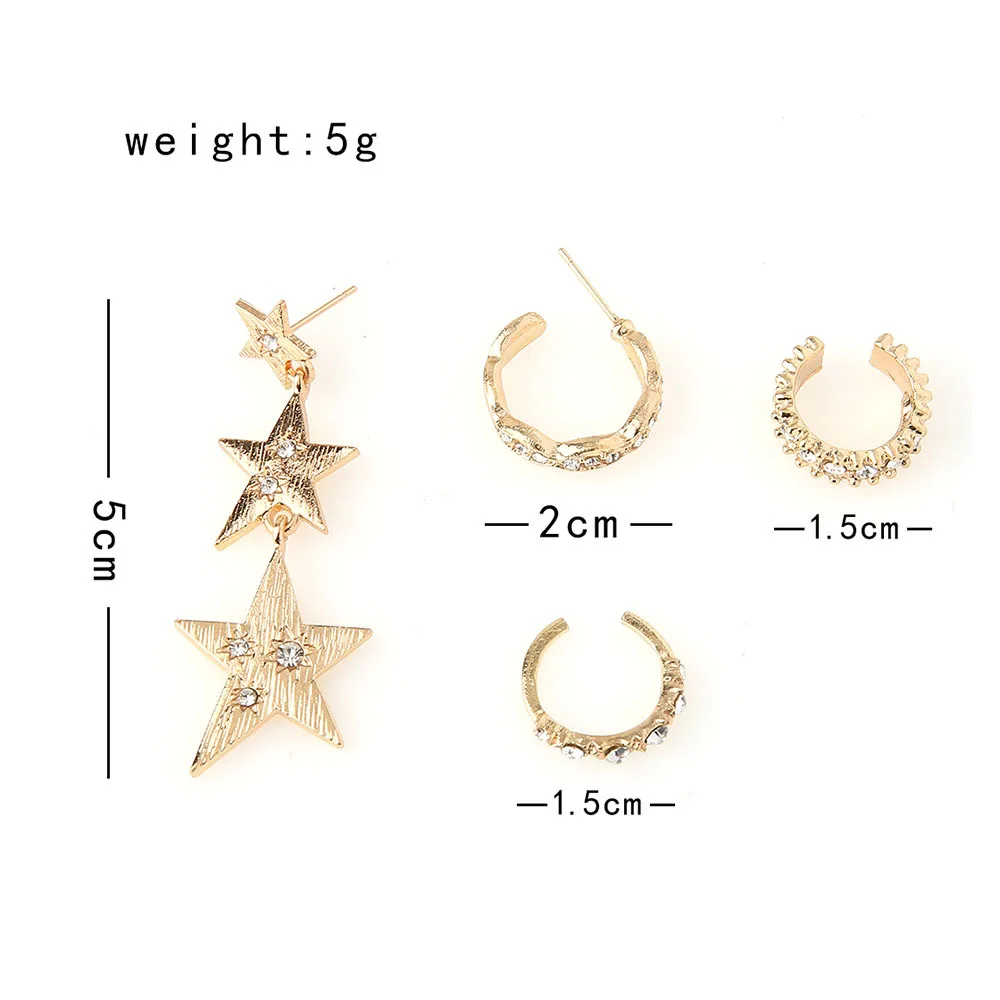 

Exaggeration Stars Letter C Stud Earrings Set Golden Zircon Asymmetry Crystal Ear Jewelry for Women Girls Party Accessories