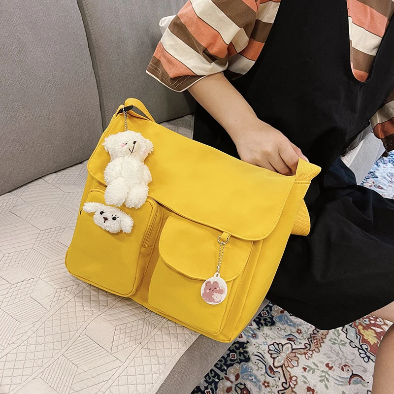 

Shoulder Bag Women Cartoon Badge Doll High School Teenage Cute Travel Rucksack Storage Bags High Capacity Handbags New 2021