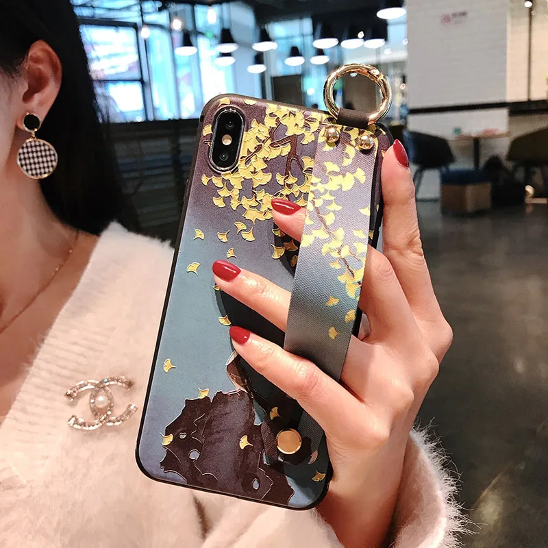 7 Чехол с ремешком на запястье для iphone 11 Pro XS Max X XS XR, мягкая задняя крышка из ТПУ с кольцом на палец для iphone 7, 8, 6, 6s Plus, 5S, SE, подставка - Цвет: 7