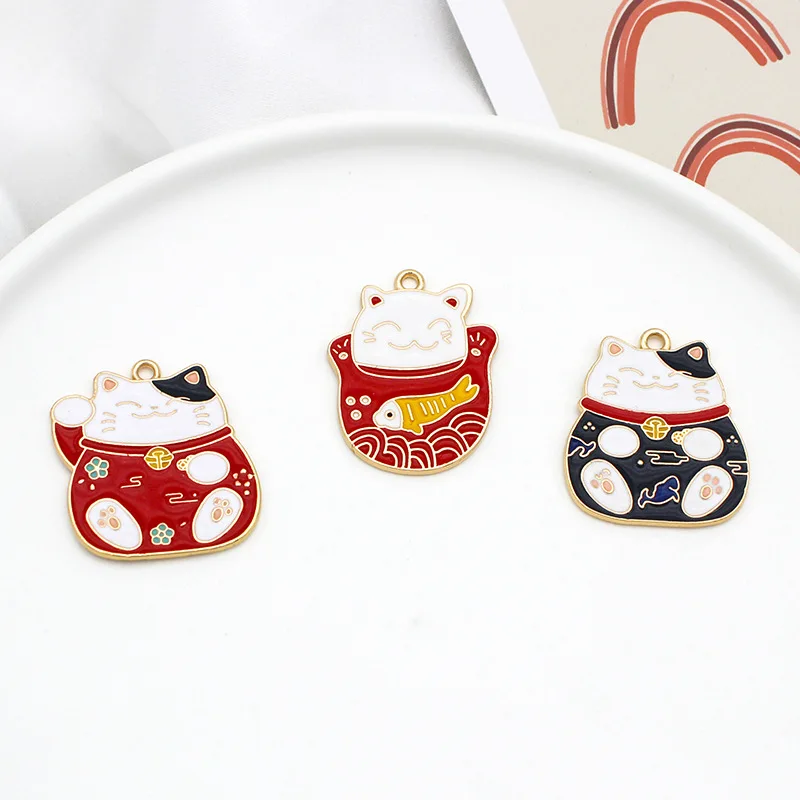 

10pcs Cute Lucky Cat Charms Enamel for DIY Jewelry Making Craft Earring Pendant Necklace Bracelet Keychain Accessories Supplies