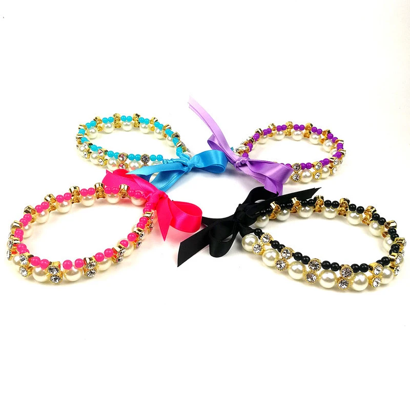 

Модный ошейник для собак с ярким большим жемчугом воротники-ожерелья для маленьких и средних собак кошек Чихуахуа товары для домашних живо...