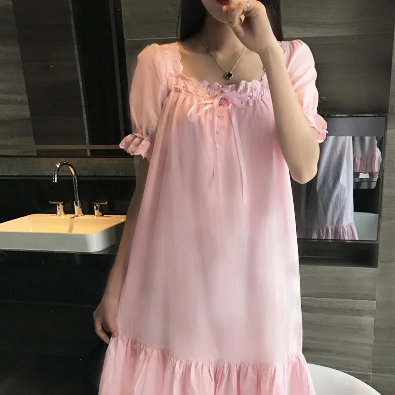 

Spring and Summer new cotton retro palace princess skirt short sleeve skirt large size nightgown leisure home wear night gown