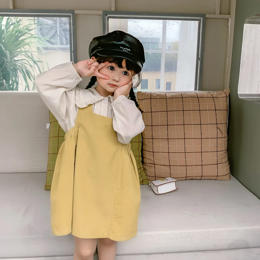

2 3 4 5 6 Years Toddler Girls Clothing Sets Korean Casual Long Sleeve Shirts Strap Dress Kids Clothes 2pcs 2020 Spring Autumn
