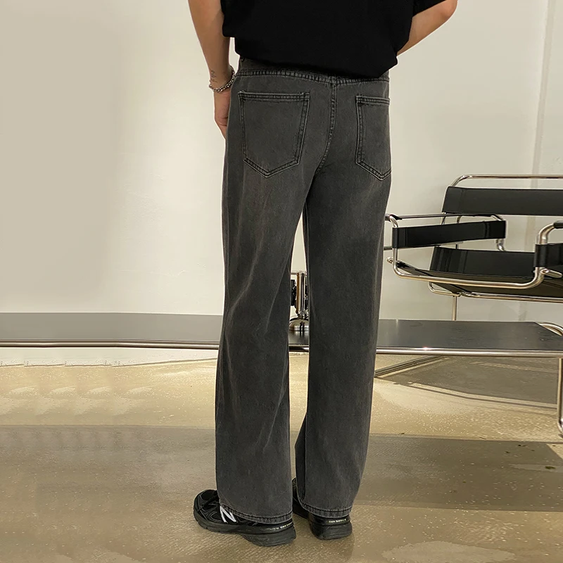 

IEFB Men's Drawstring High Waist Black Jeans Niche Design Vintage Streetwear Man Korean Trend Straight Wide Leg Long Pants Y8024