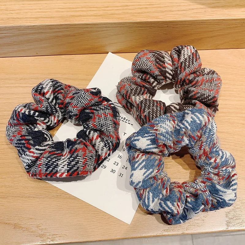 

Hair Rope Ins Plaid Large Intestine Hair Tie Hair Ring Wide Side Head Rope Rubber Band Hair Accessories