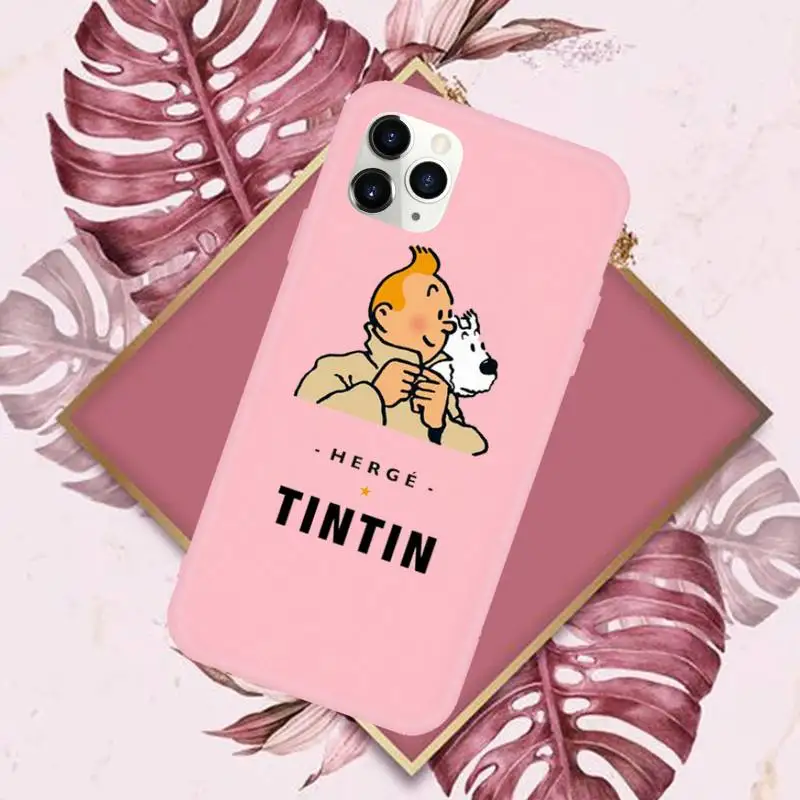 

The Adventures of Tintin Phone Case Pink Candy Color for iPhone 11 12 mini pro XS MAX 8 7 6 6S Plus X SE 2020 XR