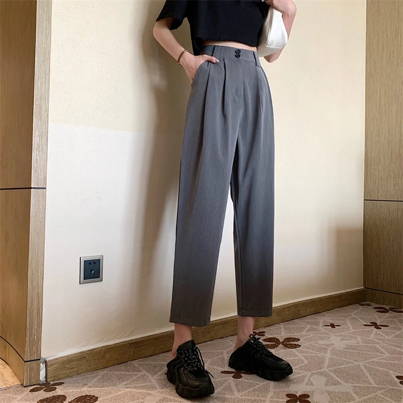 

Small Man Looks Tall Slimming Suit Pant Female Gray Loose Straight Casual Smoke Tube Baggy Pants Cropped Summer Early Autumn