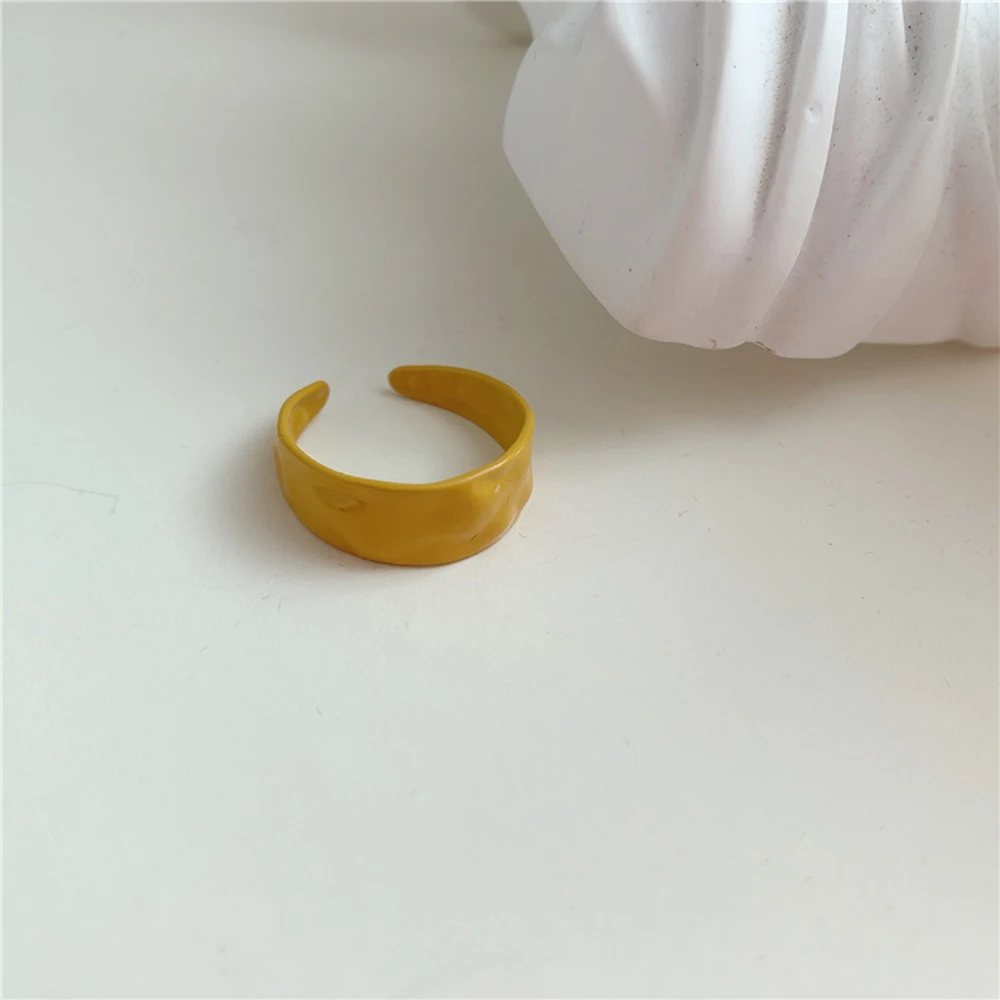 

Handmade Enamel Chic Macaroon Geometric Hollow Irregular Ring Yellow White Lovely Open Metal Ring for Women Girl Gift