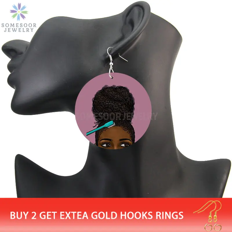 SOMESOOR моющиеся мои африканские волосы деревянные висячие серьги меланин поппин