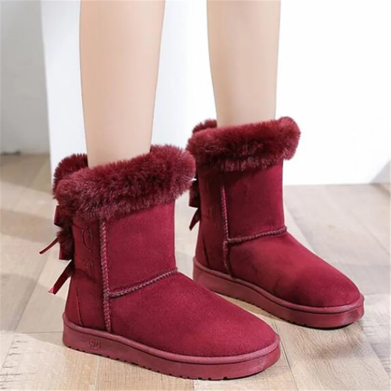 

Plus size women's boots winter new warm womens snow boots fashion casual breathable low-heeled women shoes bow knot riding boots