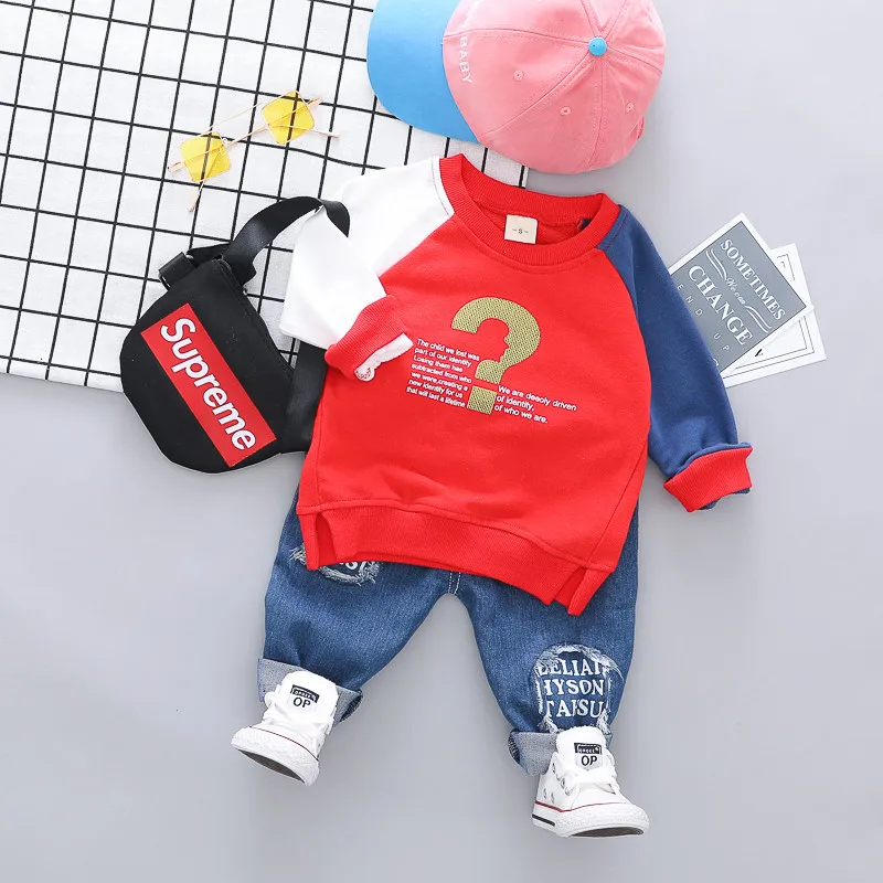 Детские костюмы для мальчиков и девочек Вельветовая футболка с вышивкой буквами