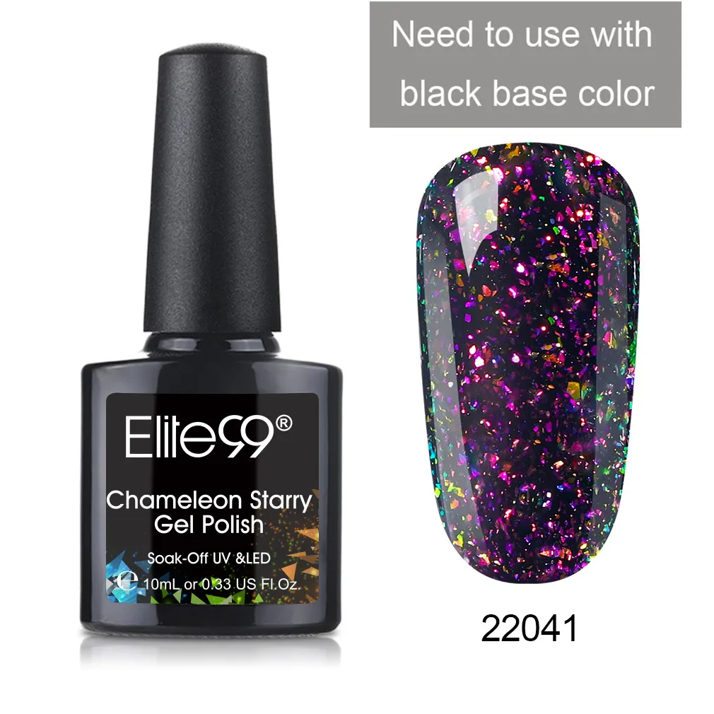 1 Piece 22041 Elite99 10 мл Хамелеон звёздный УФ-гель для ногтей черная основа необходимый блеск для дизайна ногтей Гель-лак замочить от DIY ногтей Гель-лак - Цвет: 1 Piece 22041