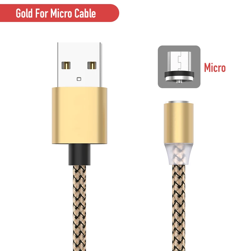 Gold For Micro USB Biaze Магнитный usb кабель для зарядки usb type C для Iphone Xiaomi huawei samsung кабель для быстрой зарядки Micro USB кабель для светодиодного зарядного устройства - Цвет: Gold For Micro USB