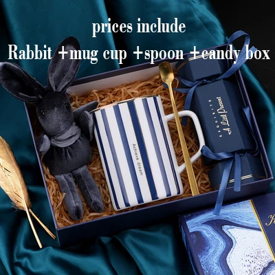 blue set B Подарок подружки невесты для подруги бойфренда подарки на день рождения розовый синий керамическая чашка носовой платок Брошь год Свадьба возврат подарки - Цвет: blue set B