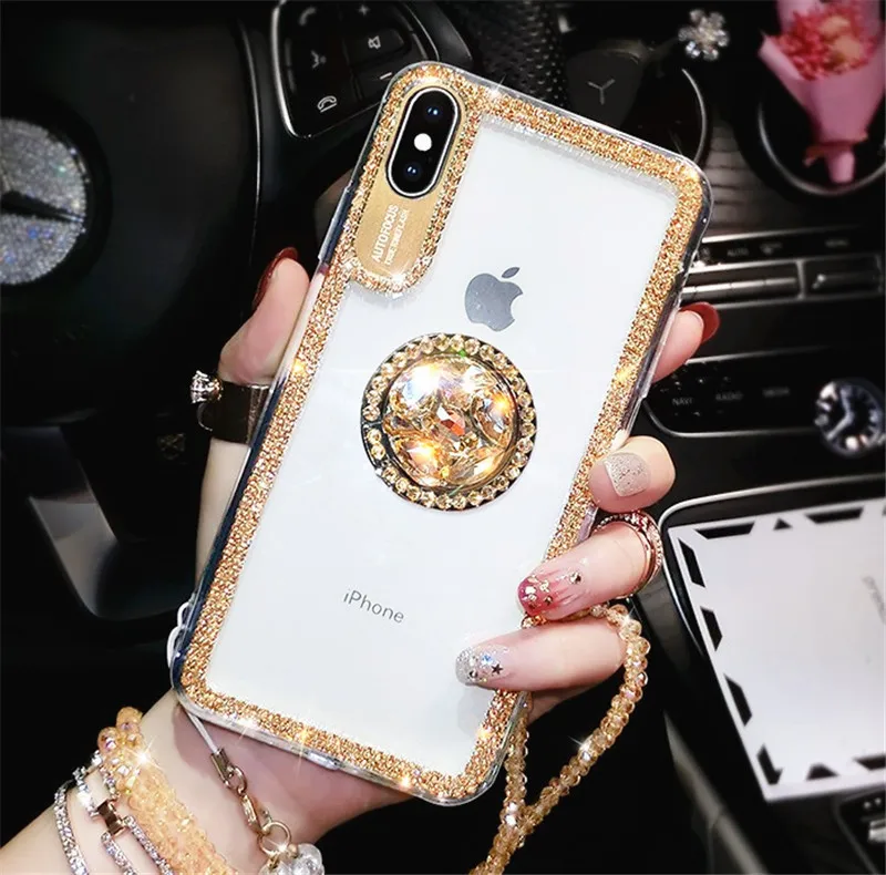 Чехол для iPhone 11 XR 7 8 Pro Max X XS Plus 6 6s роскошный мягкий чехол со стразами и кольцом на