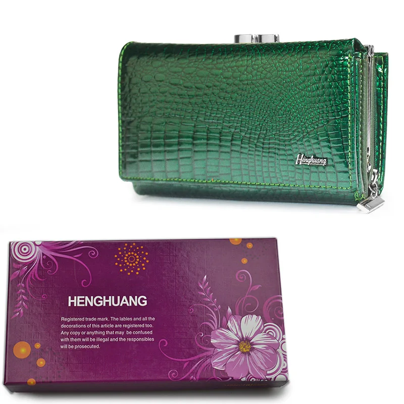 Green with box HH для женщин Элитный бренд модные пояса из натуральной кожи короткие бумажник Женский Аллигатор Hasp леди портмоне кошельки Малый - Цвет: Green with box