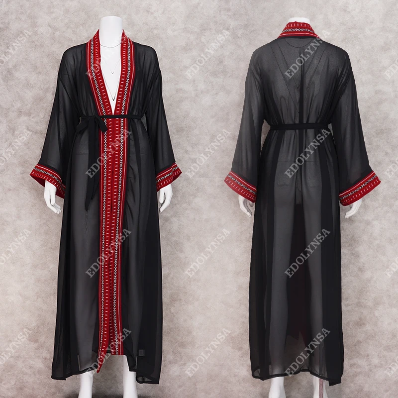 Размера плюс пляжная одежда с вышивкой шифоновый кафтан Пляжная Женская туника