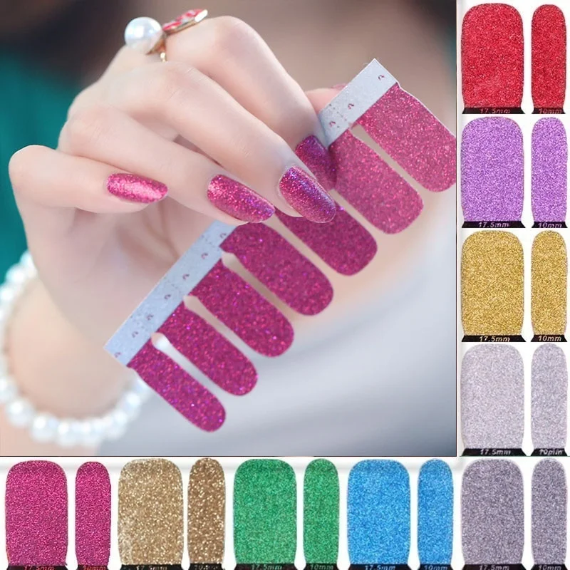 

LADY KINDOM DIY Nail Art Sticker Self Adhesive Nail Wraps Pure Color Nail Foils Glitter Nail Polish Strips Waterproof Nail Patch