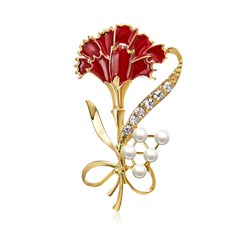 

Rinhoo 2021 Fashion Carnation Flower Brooch For Women Mom Red Plants Rhinestone Collar Dress Coat Pins Mother's Day Gift Jewelry