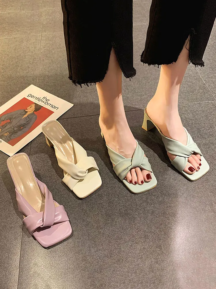 

Women's Shoes Slippers 2021 New Summer Fashion French Cross Non-slip High Heels Shoes Woman Heels