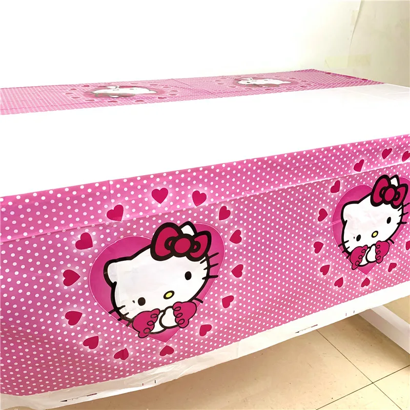1 шт., розовый рисунок hello kitty, 108*180 см, для украшения дня рождения, Детские вечерние принадлежности, одноразовая посуда, скатерть для душа ребенка