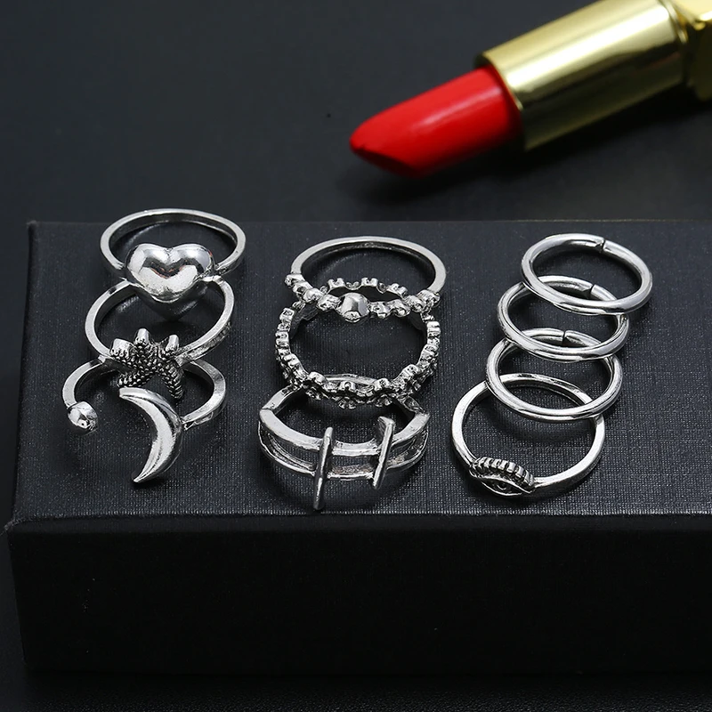 10 шт./партия для женщин набор колец в богемном стиле ретро луна звезды глаз цветок