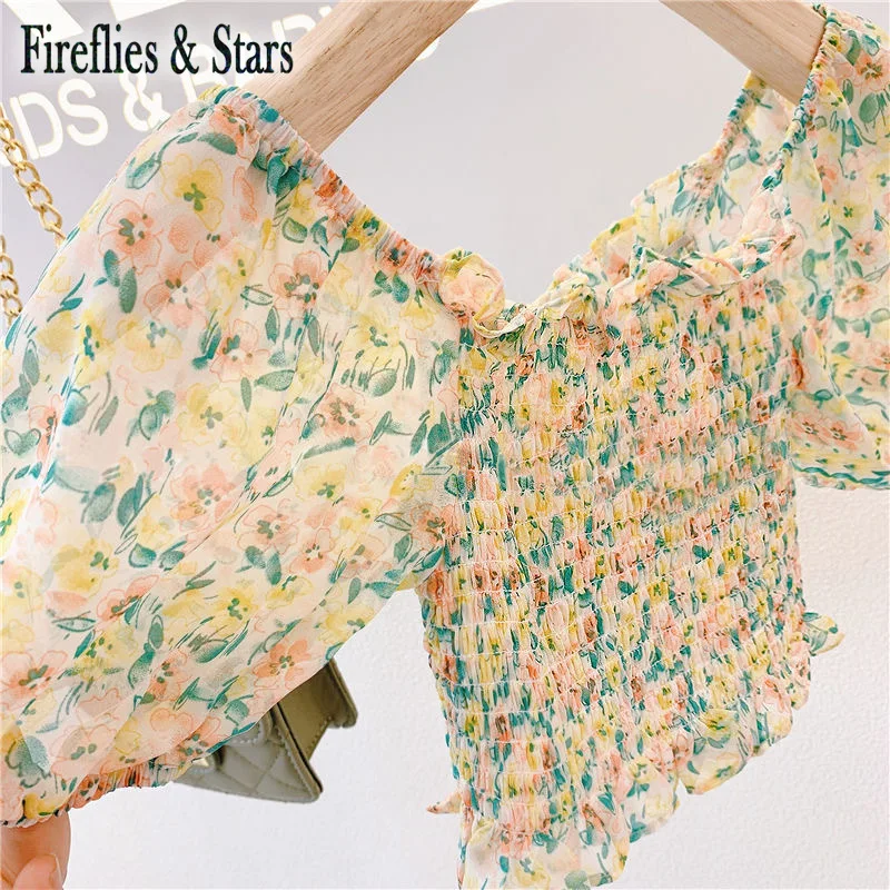 Летний комплект из 2 предметов для девочек детская блузка + штаны детские костюмы