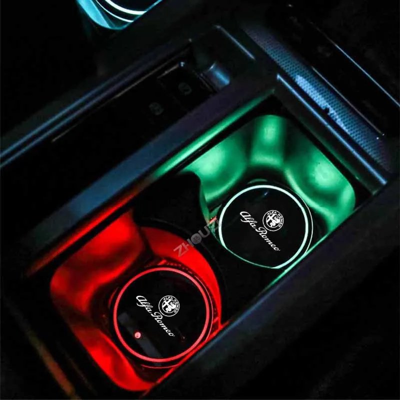 

Accessories 7 Colors LED Car Cup Holder Car Atmosphere Light For Alfa Romeo Giulia 159 156 Giulietta Stelvio 147 Mito Luminous