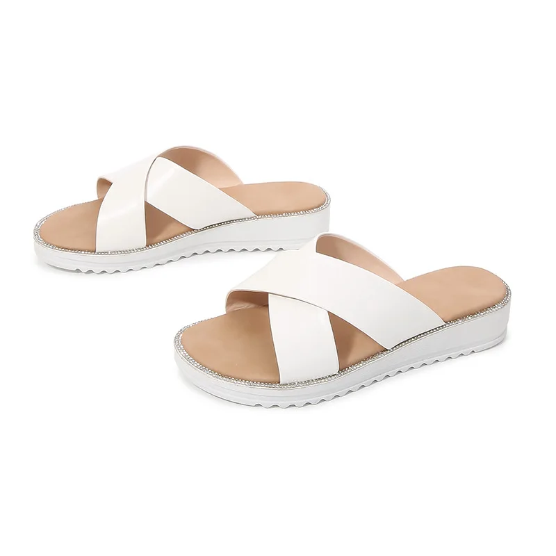 

Beige Heeled Sandals Slippers Soft Shallow Black Comfort Fabric Solid Casual Basic Round Toe PU Lace-Up Leisure Shallow Slippers