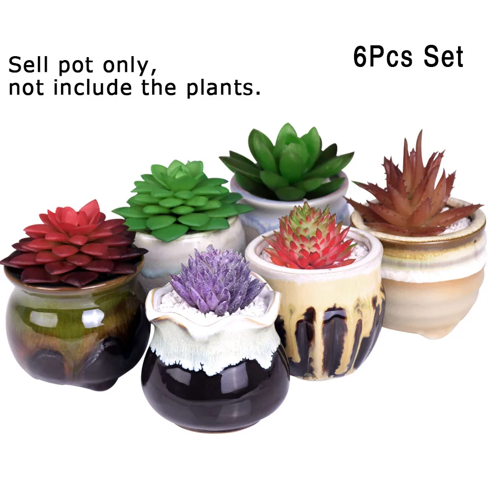 

6pcs Creative Ceramic Succulent Plant Flower Pot Variable Flow Glaze For Home Room Office Seedsplants Plant Pot Without Plant