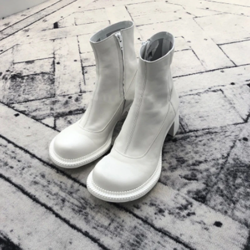 

2020 Woman Chunky Heels Motorcycle boots Pu Leather High Heel Ankle Boots Women Fashion Women Round Toe Punk Short Boots