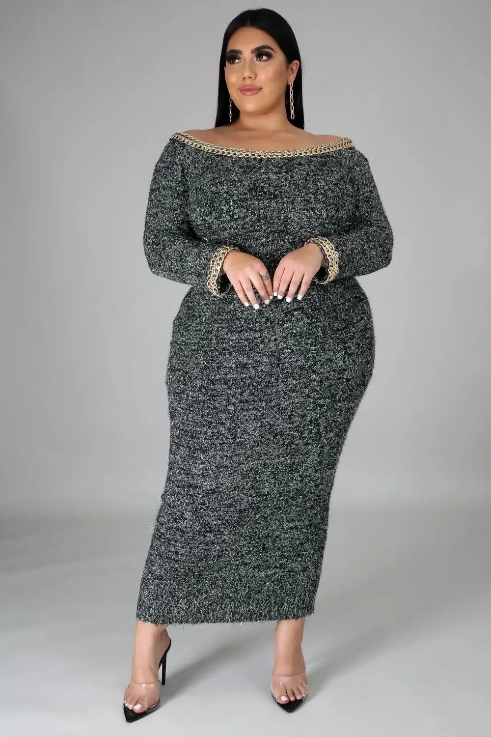 

1C wholesale women clothing Knit dress with a necklinecustom logo print on product and package from 1pc dropship