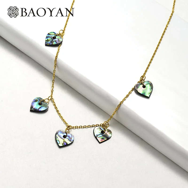 Baoyan, простое ожерелье из нержавеющей стали, модное ожерелье с кулоном, ожерелье с раковиной, уникальное золотое покрытие, длинная цепочка, ожерелье для женщин - Окраска металла: SSNEG142-15827