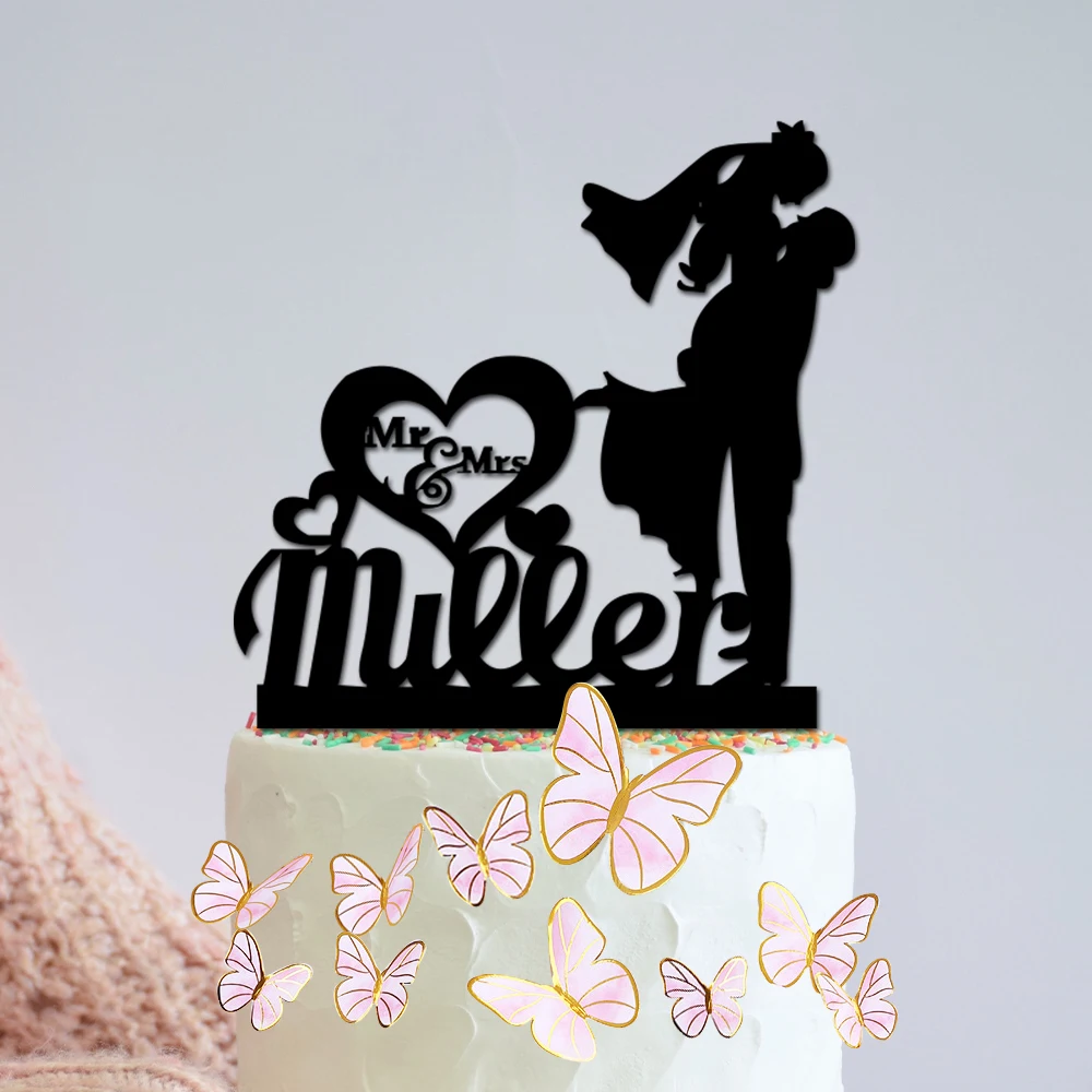 

Custom Wedding Cake Topper Of Couple Name, 13 Colors, Butterfly As Gift, Personalized Lovely Adornment For Wedding&Anniversary