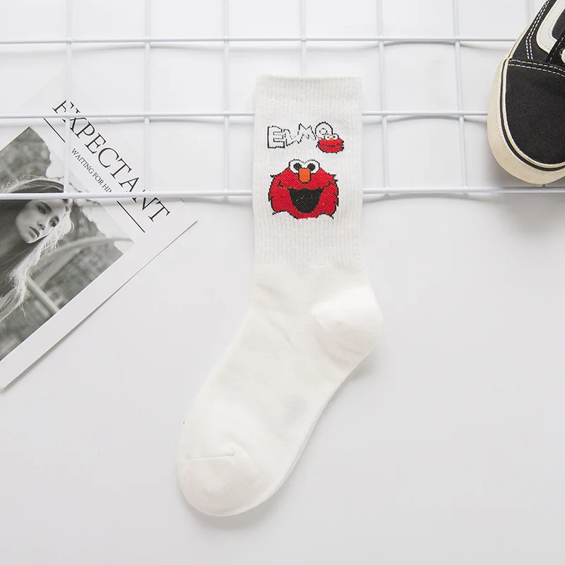 Women Socks Sesame Street Cartoon Cosplay Elmo Cookie Monster Funny Cute Kawaii Cotton Sock Long Sox Streetwear Woman Soks | Женская